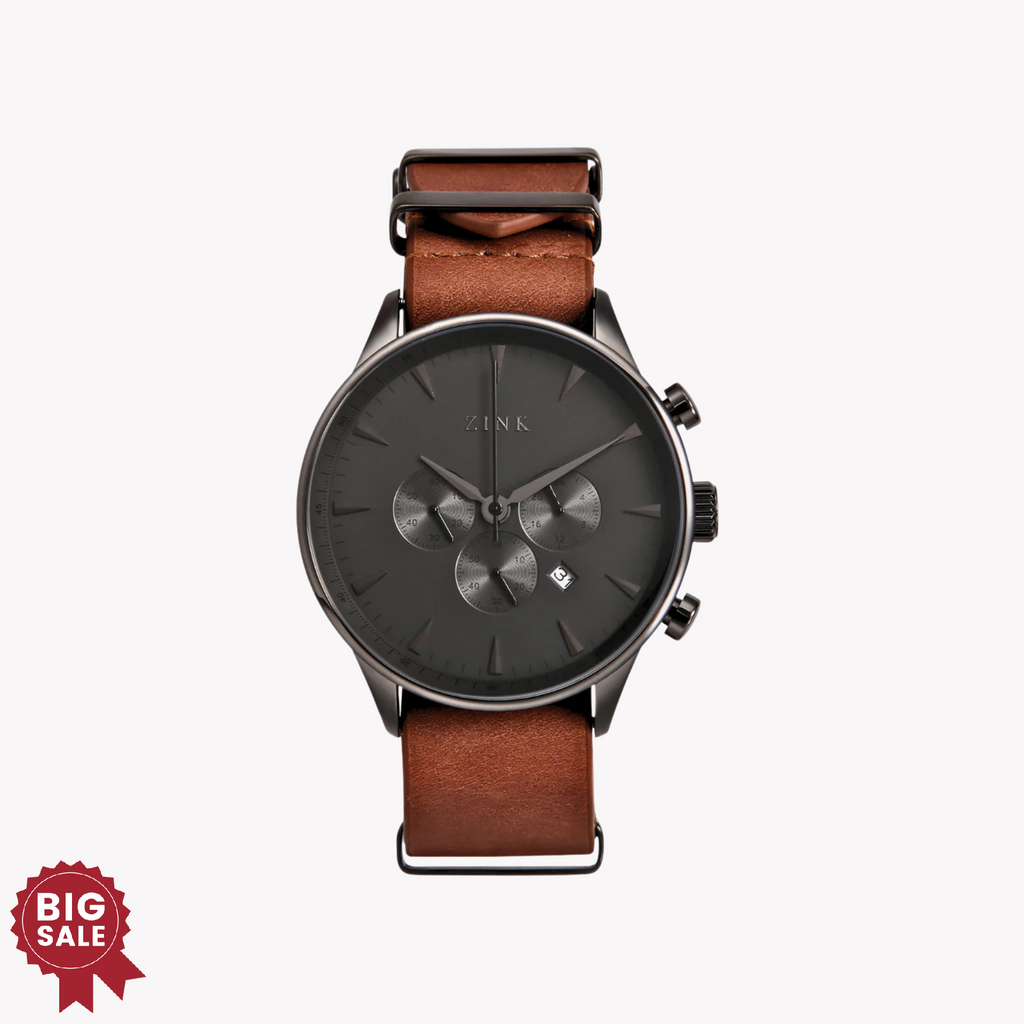 ZINK Men's Stainless Steel Black Watch - Brown Leather | ZK127G2LS-22