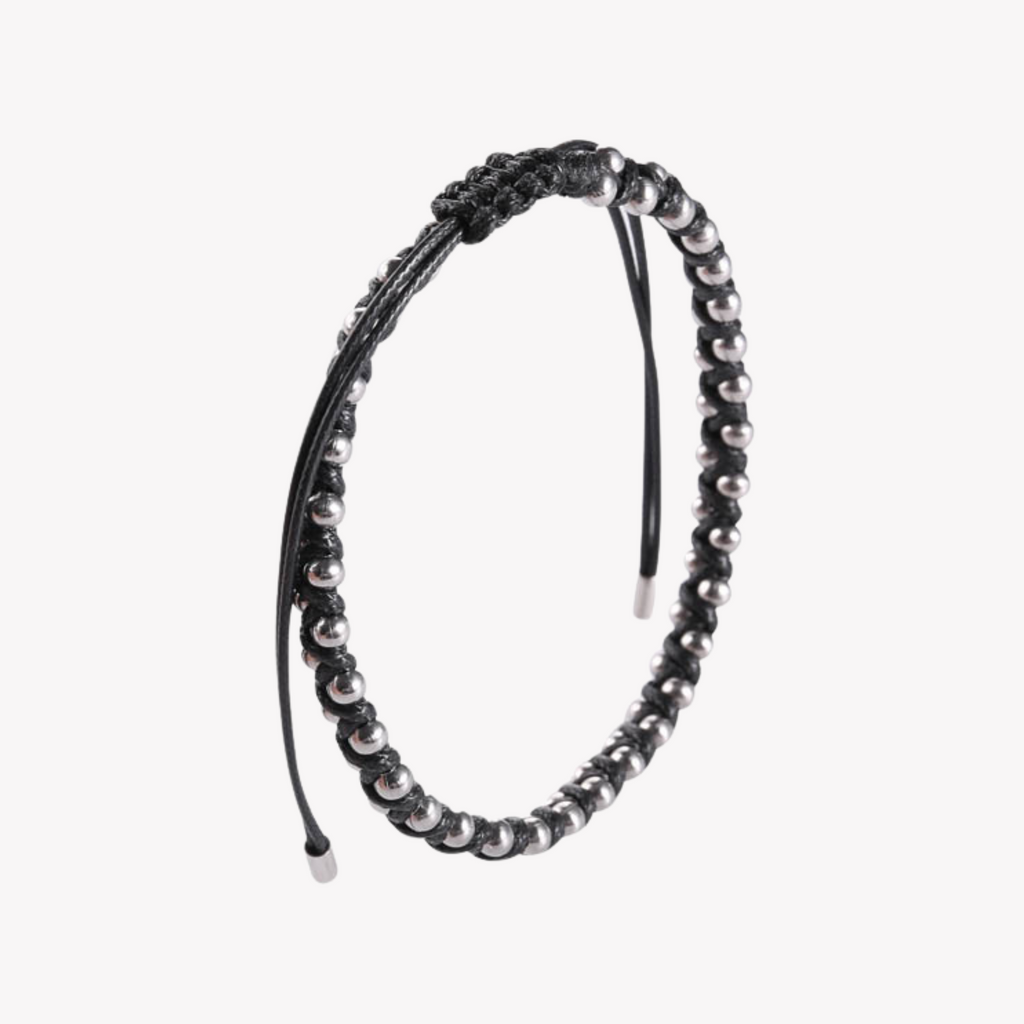 ZINK Men's Black & Silver Leather & Beads Bracelet | ZJBC0432-A