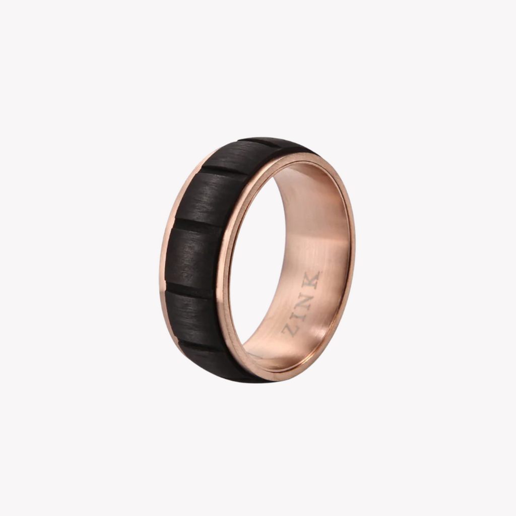 ZINK Men's Rose Gold & Black Stainless Steel Ring | ZJRG028RG