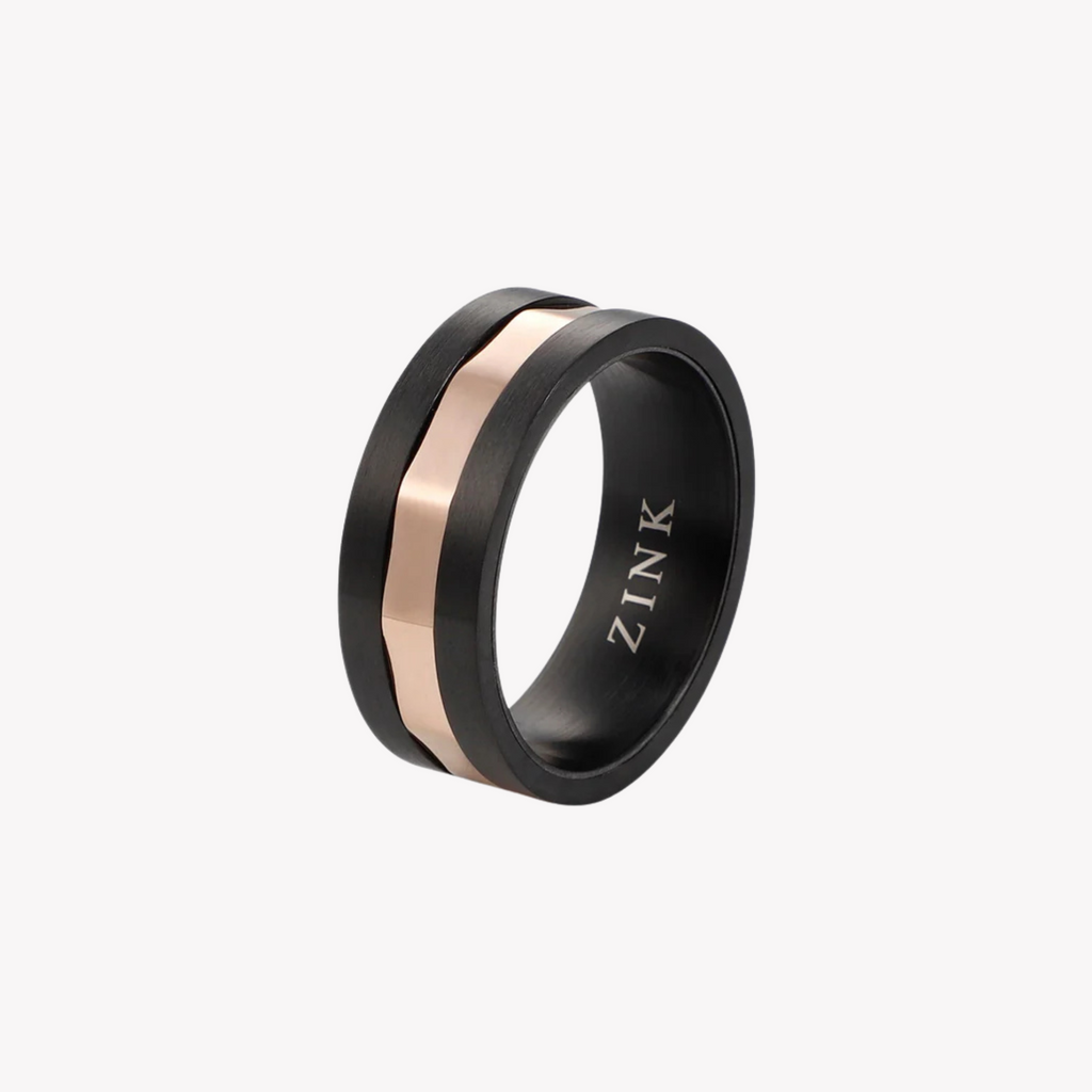 ZINK Men's Stainless Steel Black & Rose Gold Ring | ZJRG037RG