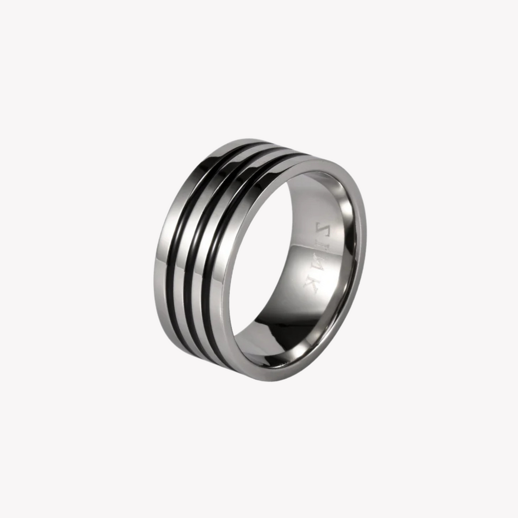 ZINK Men's Silver & Black Stainless Steel & Tungsten Ring | ZJRG003SPB
