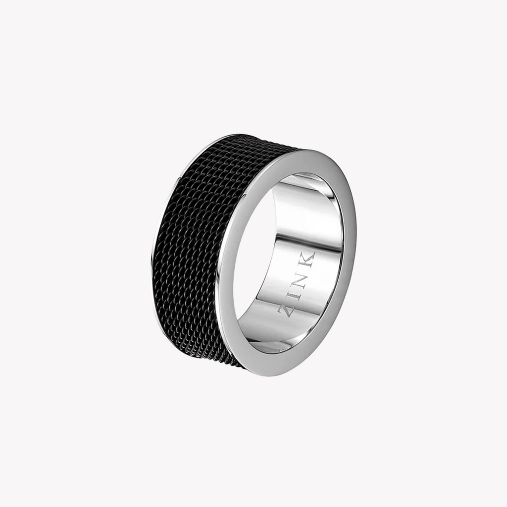 ZINK Men's Silver & Black Stainless Steel Ring | ZJRG019SB