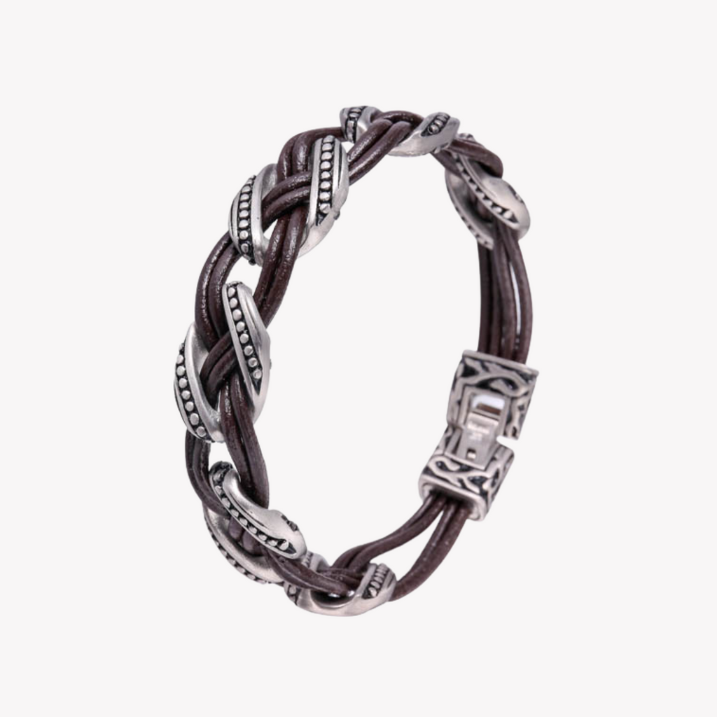 ZINK Men's Brown & Silver Stainless Steel & Leather Bracelet | ZJBC03810