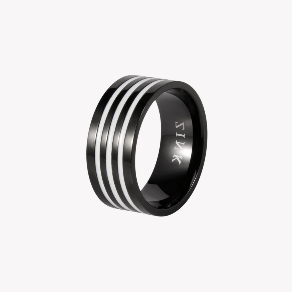 ZINK Men's Black & White Stainless Steel & Tungsten Ring | ZJRG003SPBW