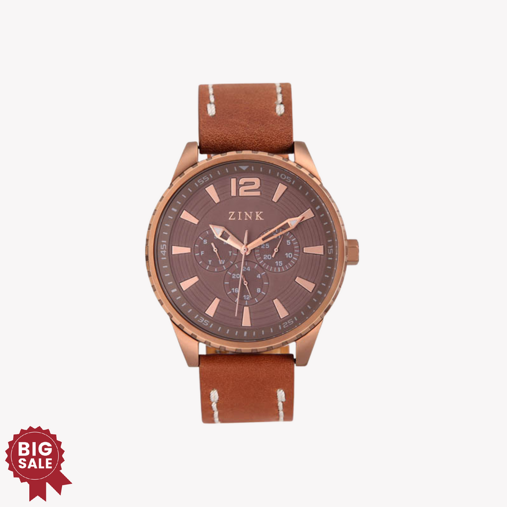 ZINK Men's Rose Gold Leather Watch - Quartz | ZK131G2LS-72
