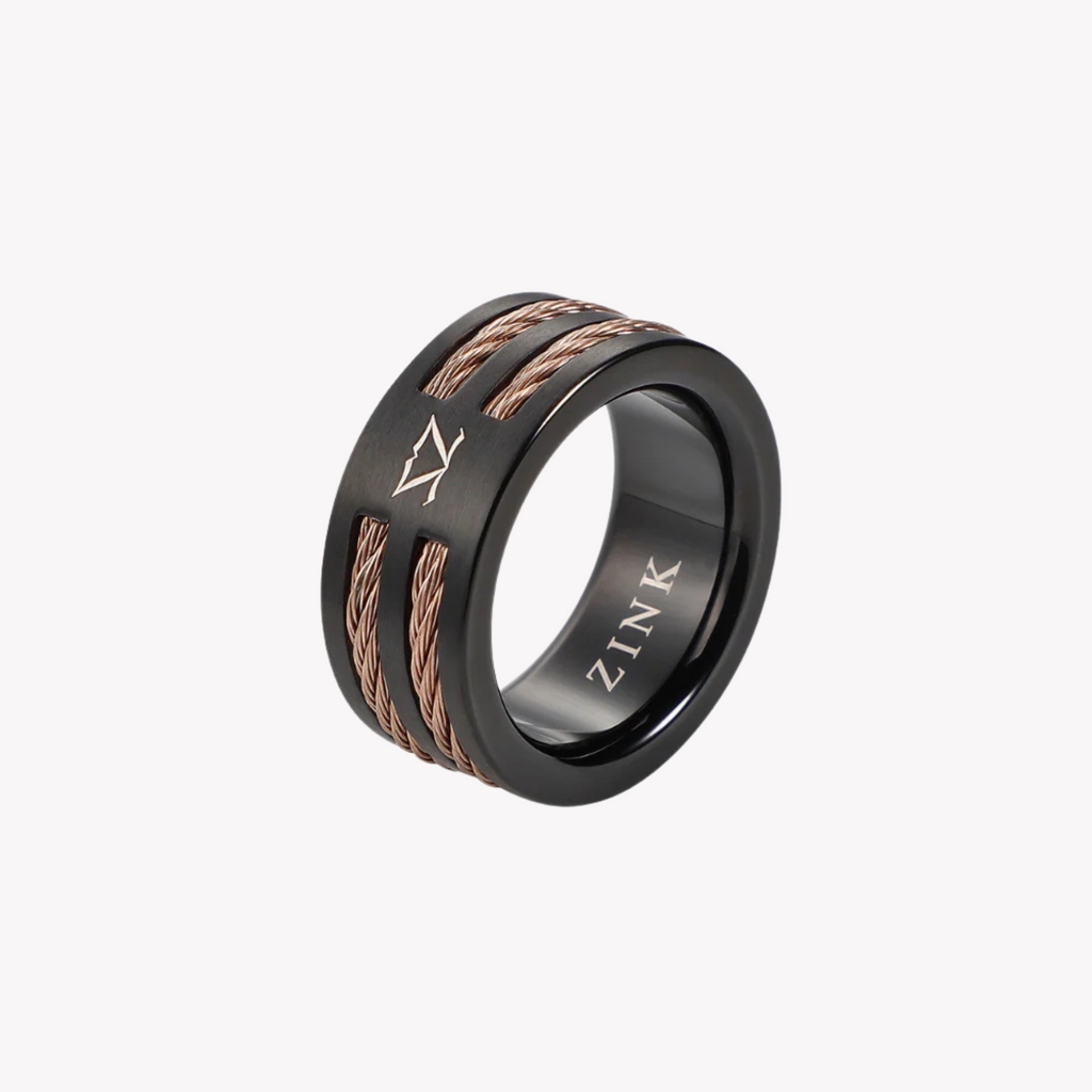 ZINK Men's Rose Gold & Black Stainless Steel Ring | ZJRG040RG