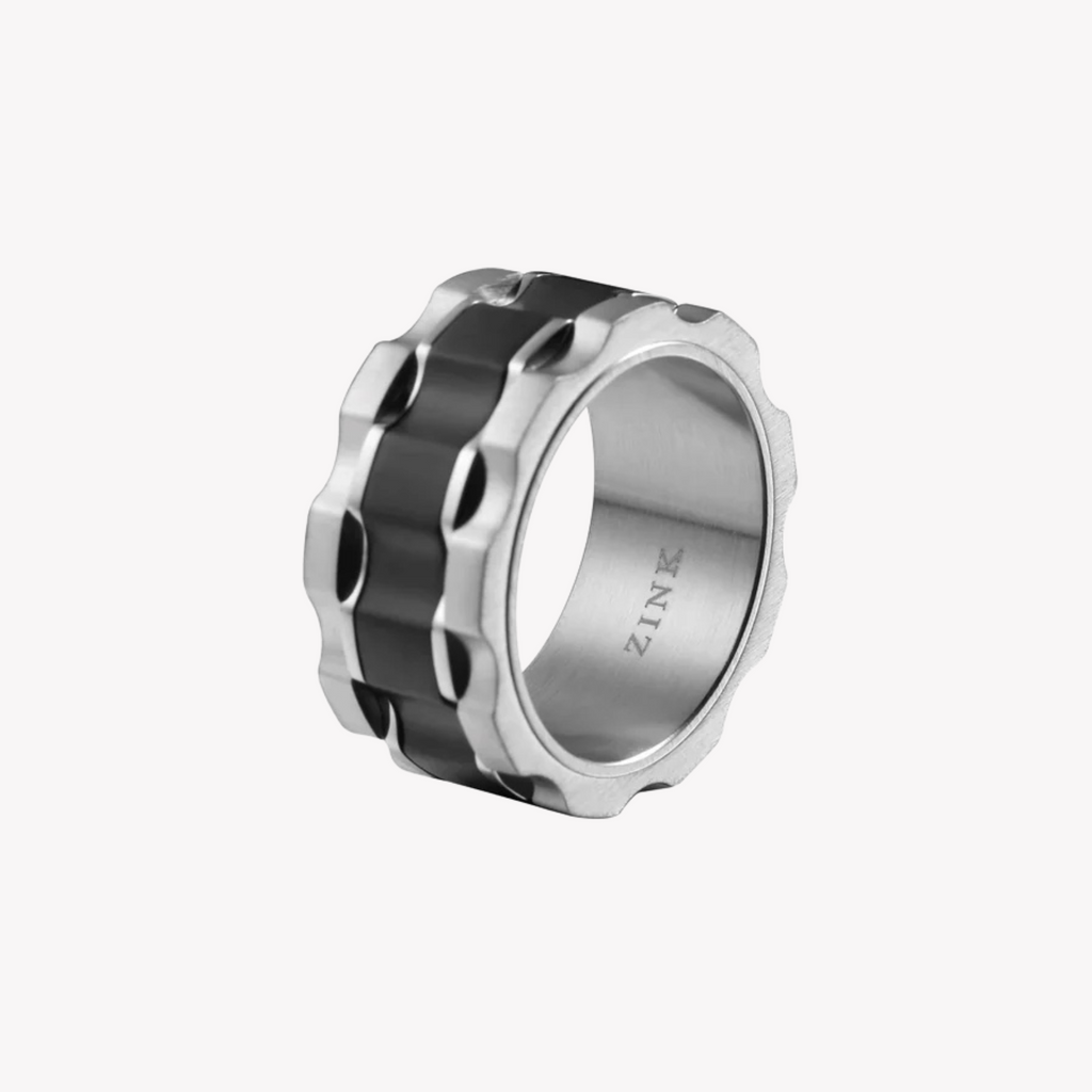 ZINK Men's Silver & Black Stainless Steel Ring | ZJRG029SB