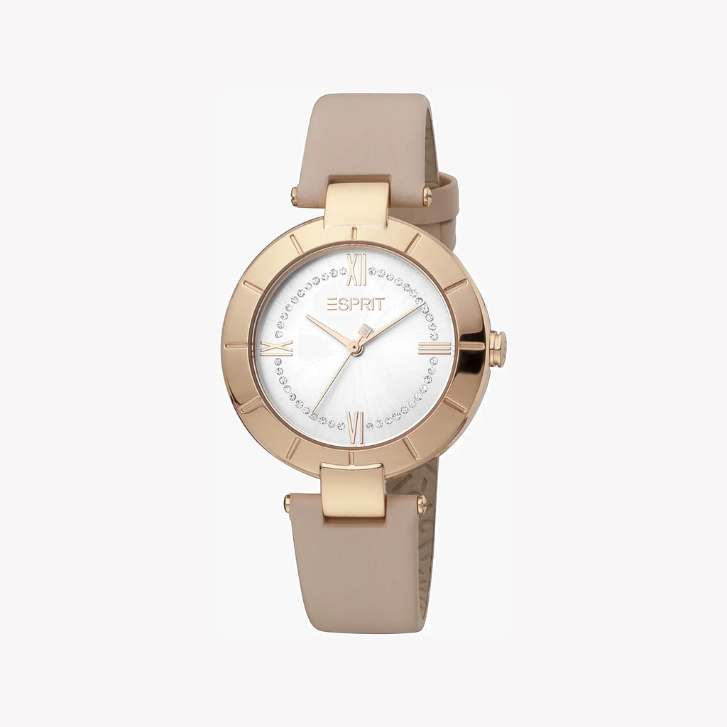 ESPRIT Women's Watch with Rose Gold Stainless Steel Case and Pink Leather Band
