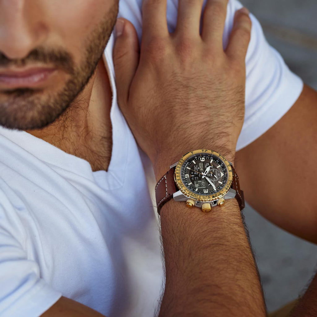 CITIZEN JY8084-17H DYNAMIC VERSATILITY - MEN'S STAINLESS STEEL WATCH WITH CALF LEATHER BAND