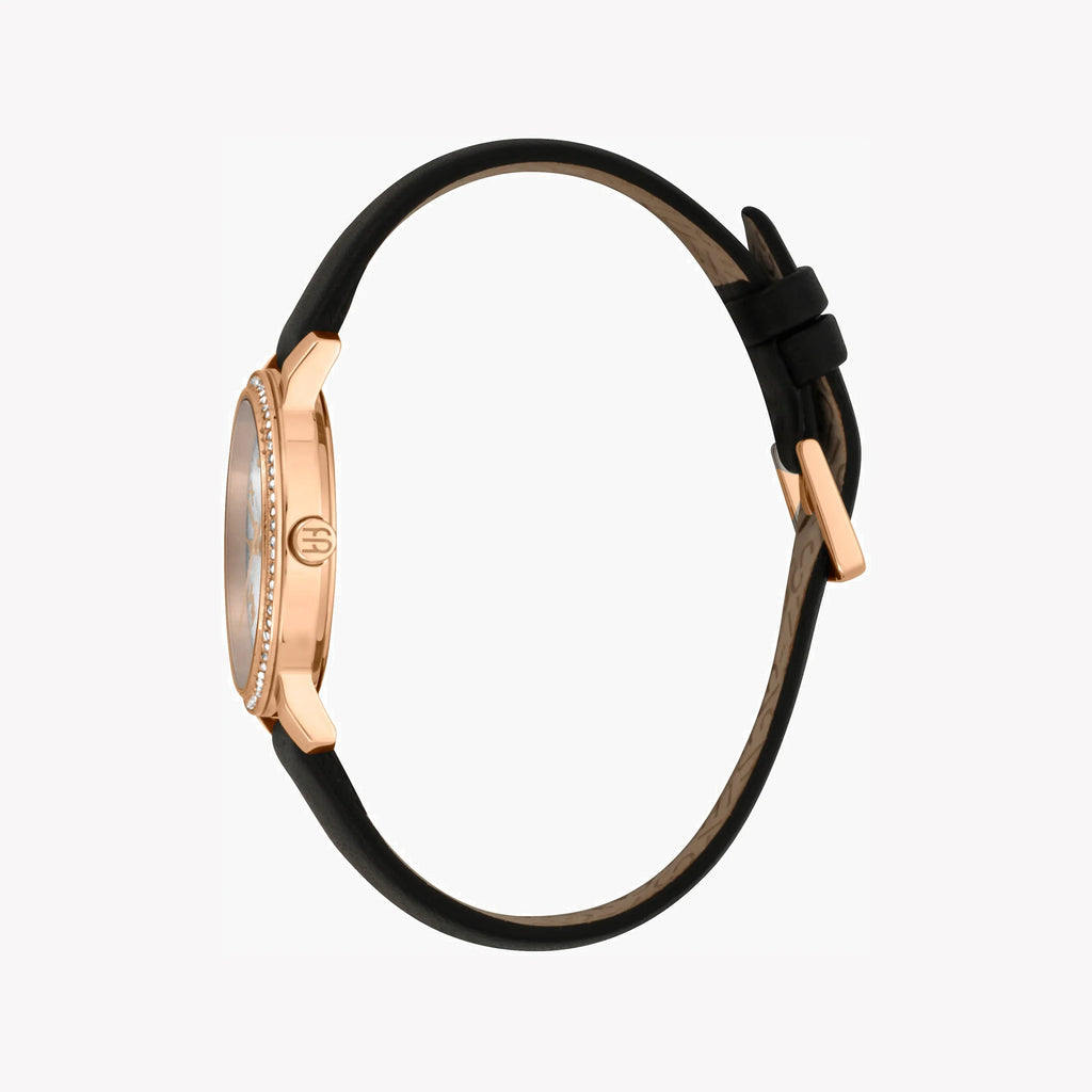 ESPRIT Women's Watch with Rose Gold Stainless Steel Case and Black Leather Band