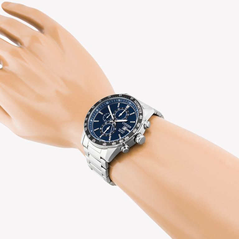 CITIZEN AN3600-59L BOLD PERFORMANCE - MEN'S STAINLESS STEEL CHRONOGRAPH WATCH WITH BLUE DIAL