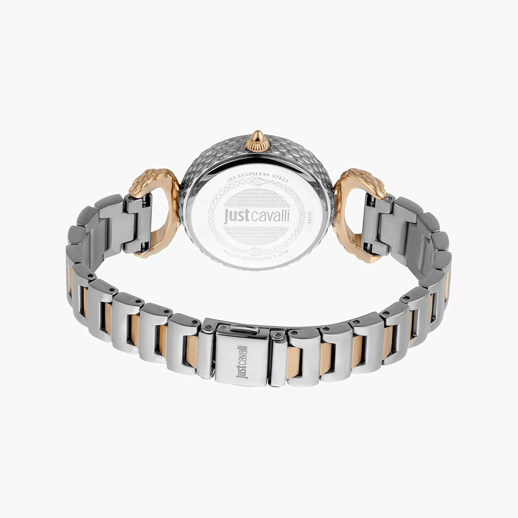 JUST CAVALLI Women's Watch with Silver Stainless Steel Case and Silver & Rose Gold Stainless Steel Band
