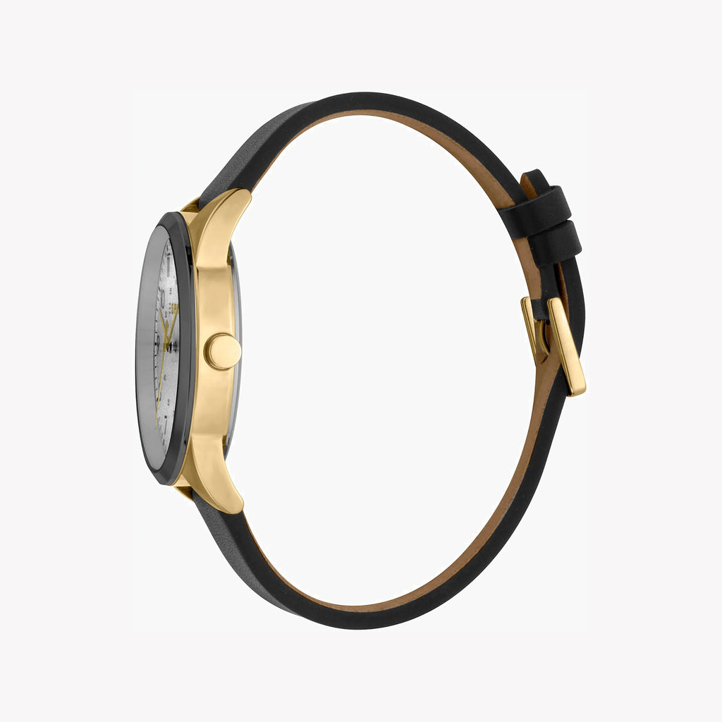 ESPRIT MEN'S STYLISH TIMEPIECE - BLACK LEATHER BAND & SILVER DIAL - DURABLE ELEGANCE