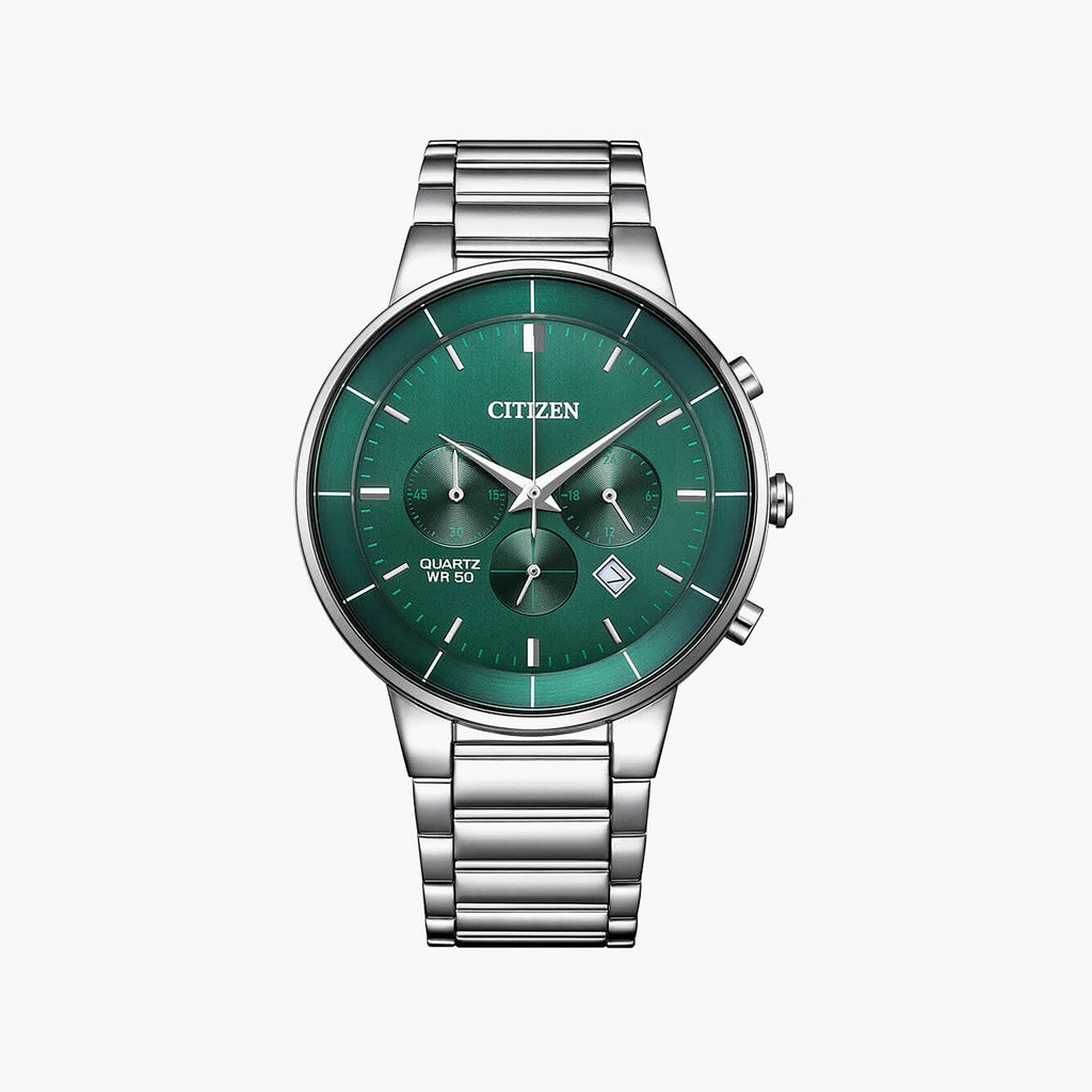 CITIZEN AN8220-52X: ELEVATED PERFORMANCE MEN'S CHRONOGRAPH WATCH - STUNNING SILVER & GREEN DESIGN