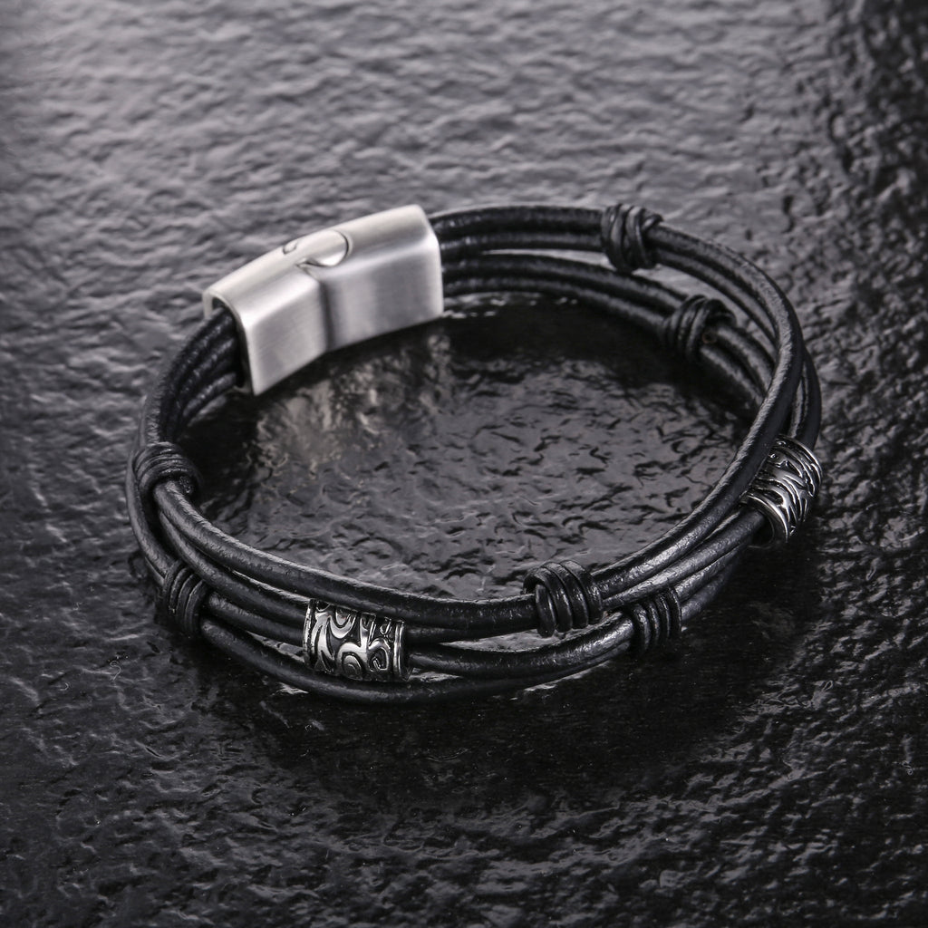 ZINK Men's Black Stainless Steel & Leather Bracelet | ZJBC0422