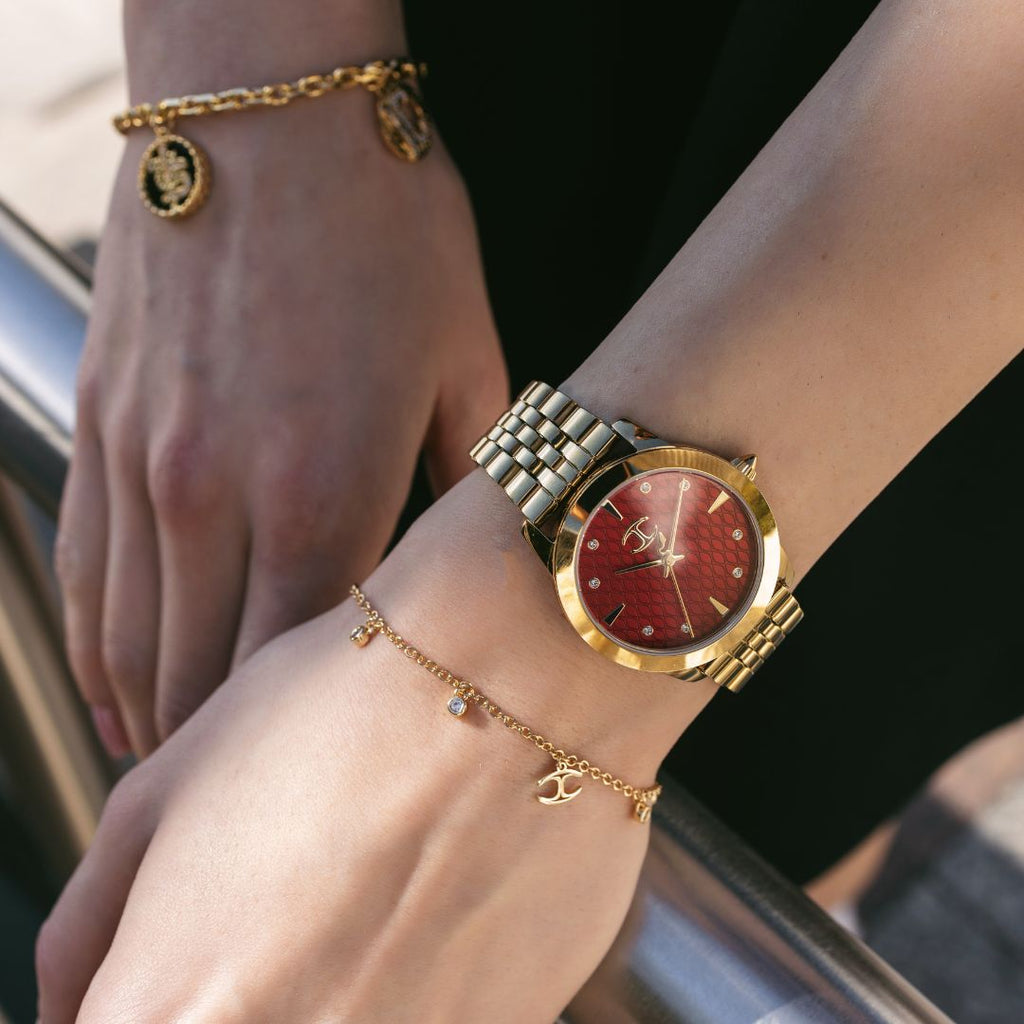 JUST CAVALLI Women's Watch with Silver & Gold Stainless Steel Case and Gold Stainless Steel Band