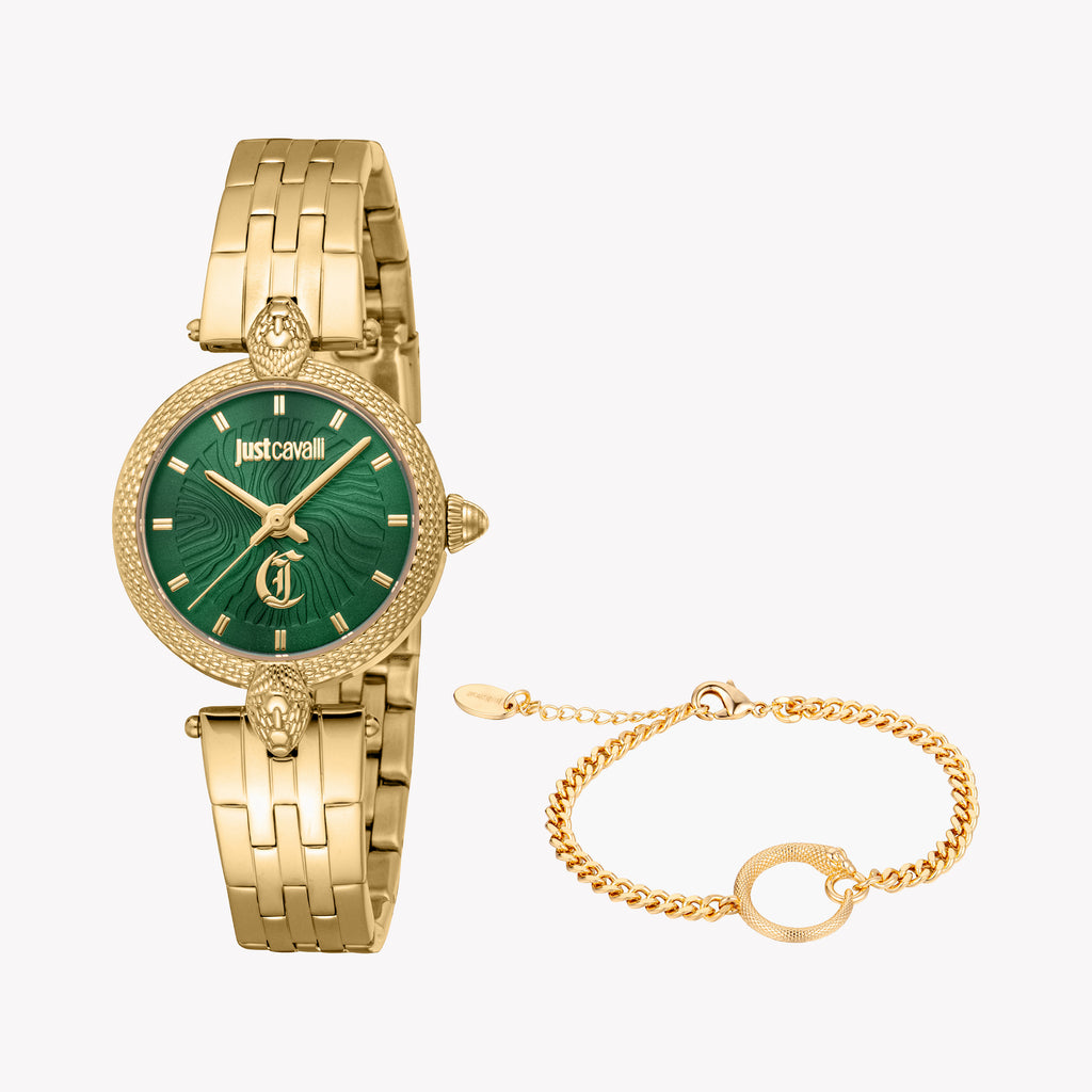 JUST CAVALLI JC1L330M0055 - BOLD GREEN DIAL GOLD WOMEN'S WATCH - DISTINCTIVE TIMEPIECE FOR EVERY OCCASION