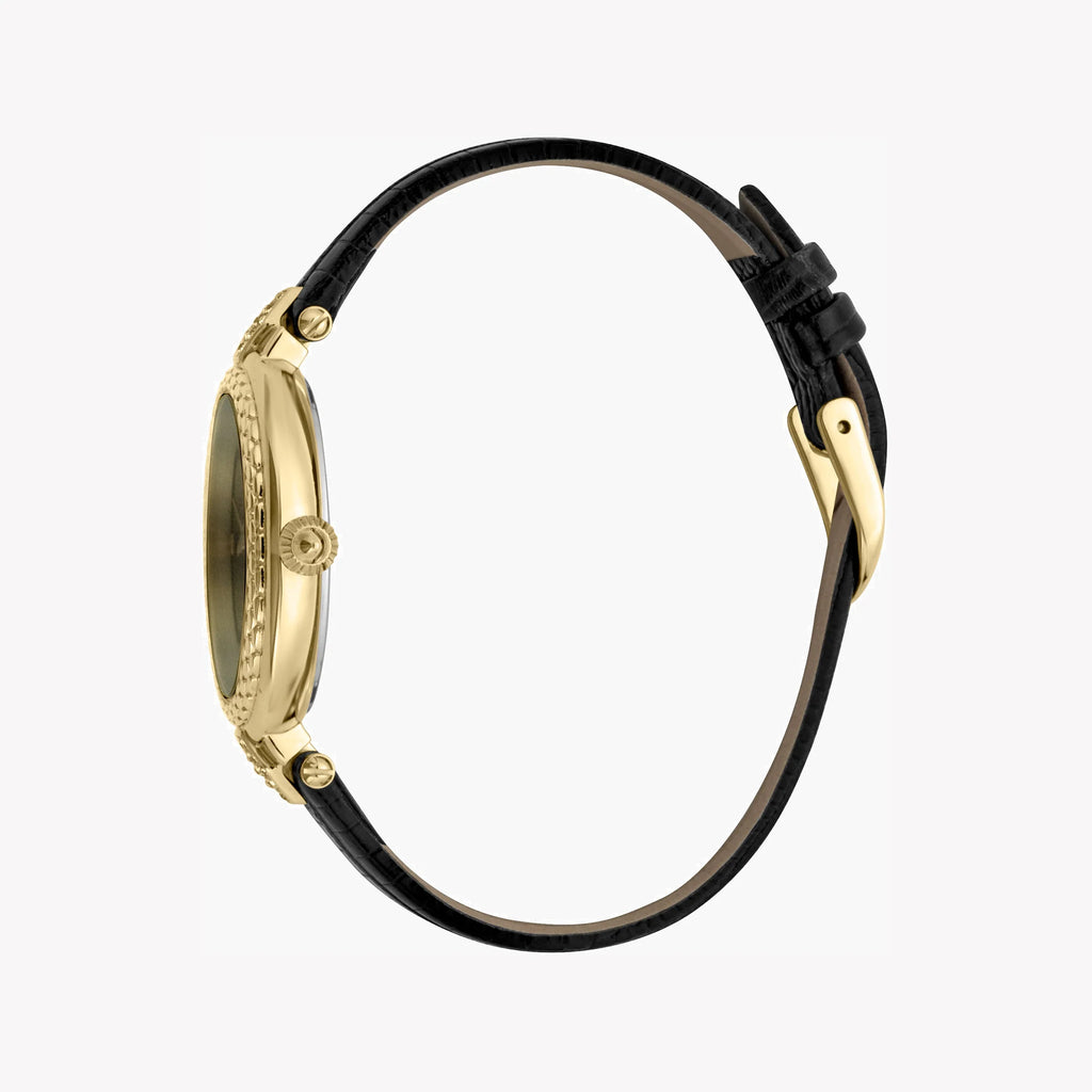 JUST CAVALLI Women's Watch with Gold Stainless Steel Case and Black Leather Band