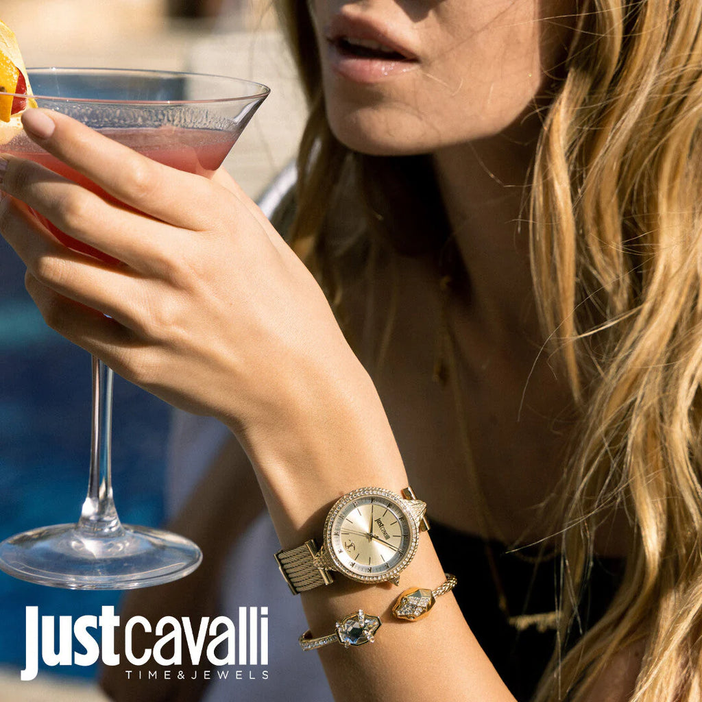 JUST CAVALLI Women's Watch with Gold Stainless Steel Case and Gold Stainless Steel Band