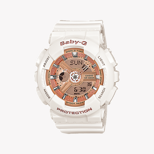 BA-110-7A1DR BABY-G Chic Resilience - Stylish Women's Watch with White Resin Band & Digital Dial