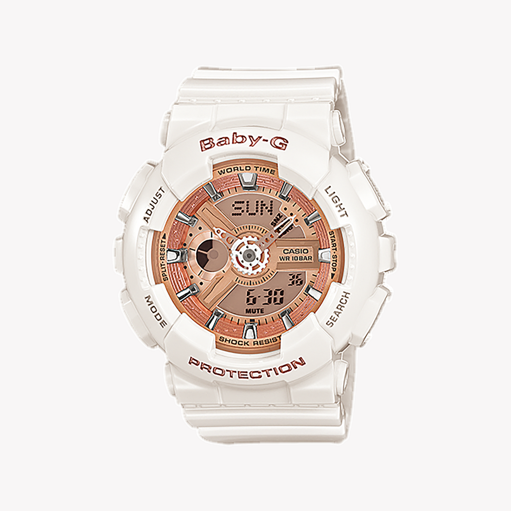 BA-110-7A1DR BABY-G Chic Resilience - Stylish Women's Watch with White Resin Band & Digital Dial