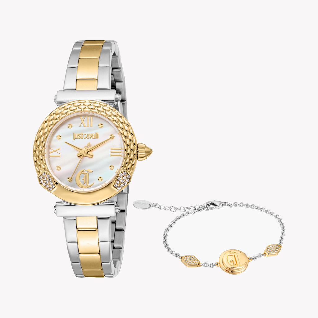 JUST CAVALLI JC1L332M0075 - ELEGANT MOTHER OF PEARL DIAL TWO-TONE STAINLESS STEEL WOMEN'S WATCH