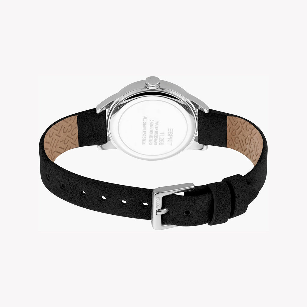ESPRIT Women's Watch with Silver Stainless Steel Case and Black Faux Leather Band