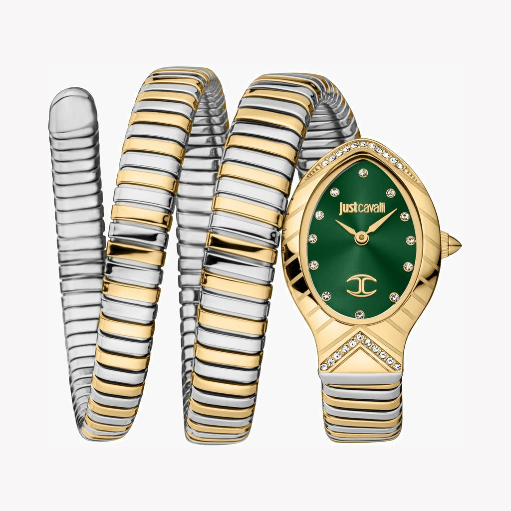 JUST CAVALLI Women's Watch with Gold Stainless Steel Case and Silver & Gold Stainless Steel Band