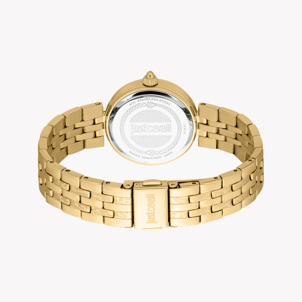 JUST CAVALLI JC1L314M0065 - BOLD GOLD GLAMOUR Women's Watch with Gold Stainless Steel Band and Dark Green Dial