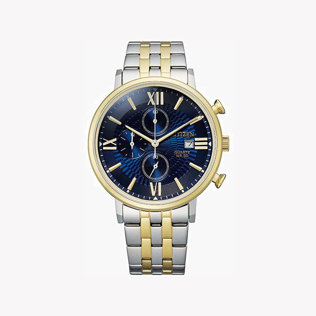 CITIZEN AN3616-75L STYLISH PRECISION - MEN'S CHRONOGRAPH WATCH WITH BLUE DIAL & STAINLESS STEEL BAND