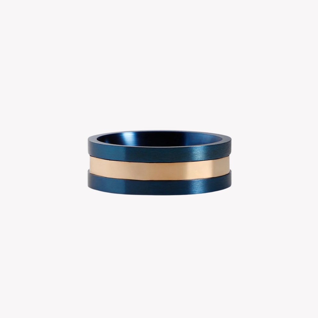 ZINK Men's Blue & Rose Gold Stainless Steel Ring | ZJRG037BL