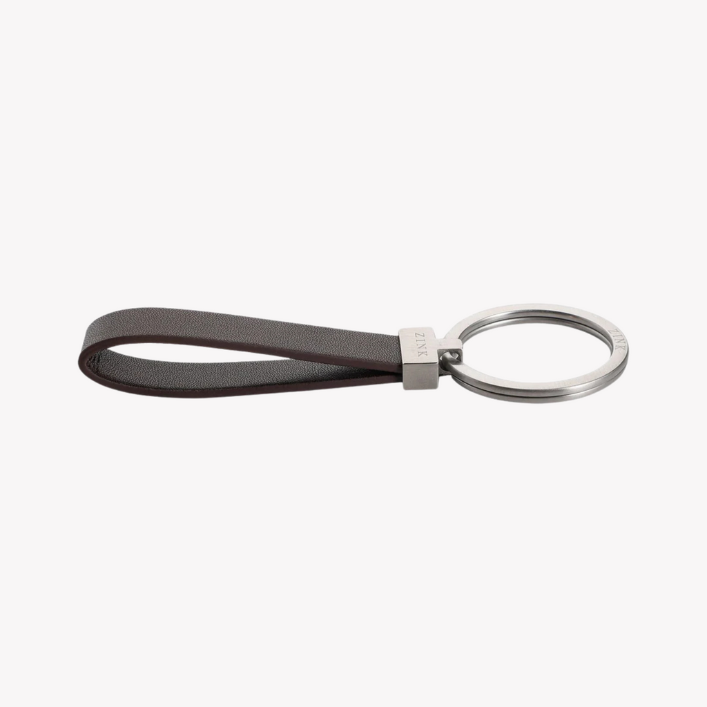 ZINK Keychain - Brown & Silver - Stainless Steel & Leather | ZJKC009BR