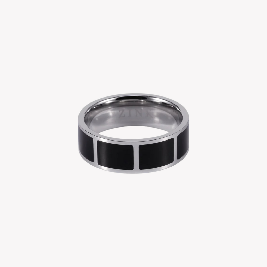 ZINK Men's Silver & Black Stainless Steel Ring | ZJRG009SPB
