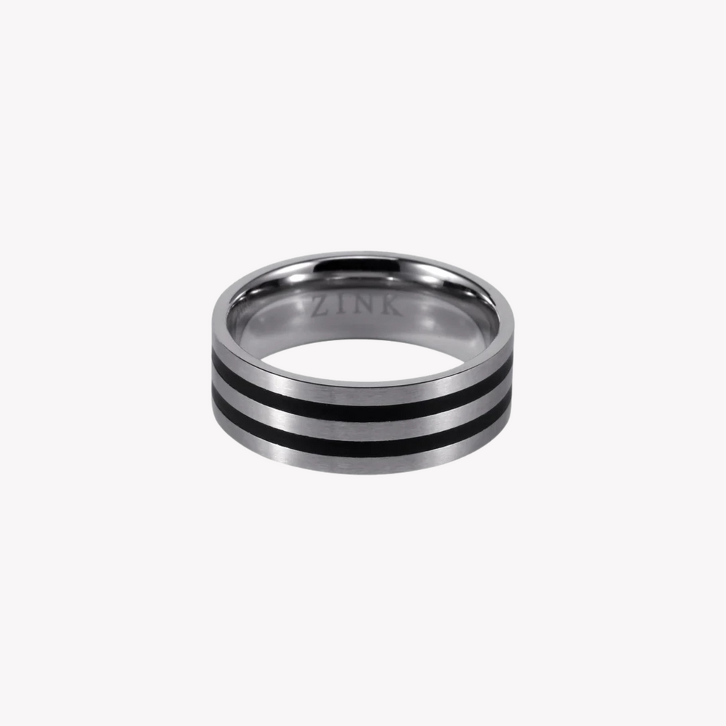 ZINK Men's Silver & Black Stainless Steel Ring | ZJRG005SPB