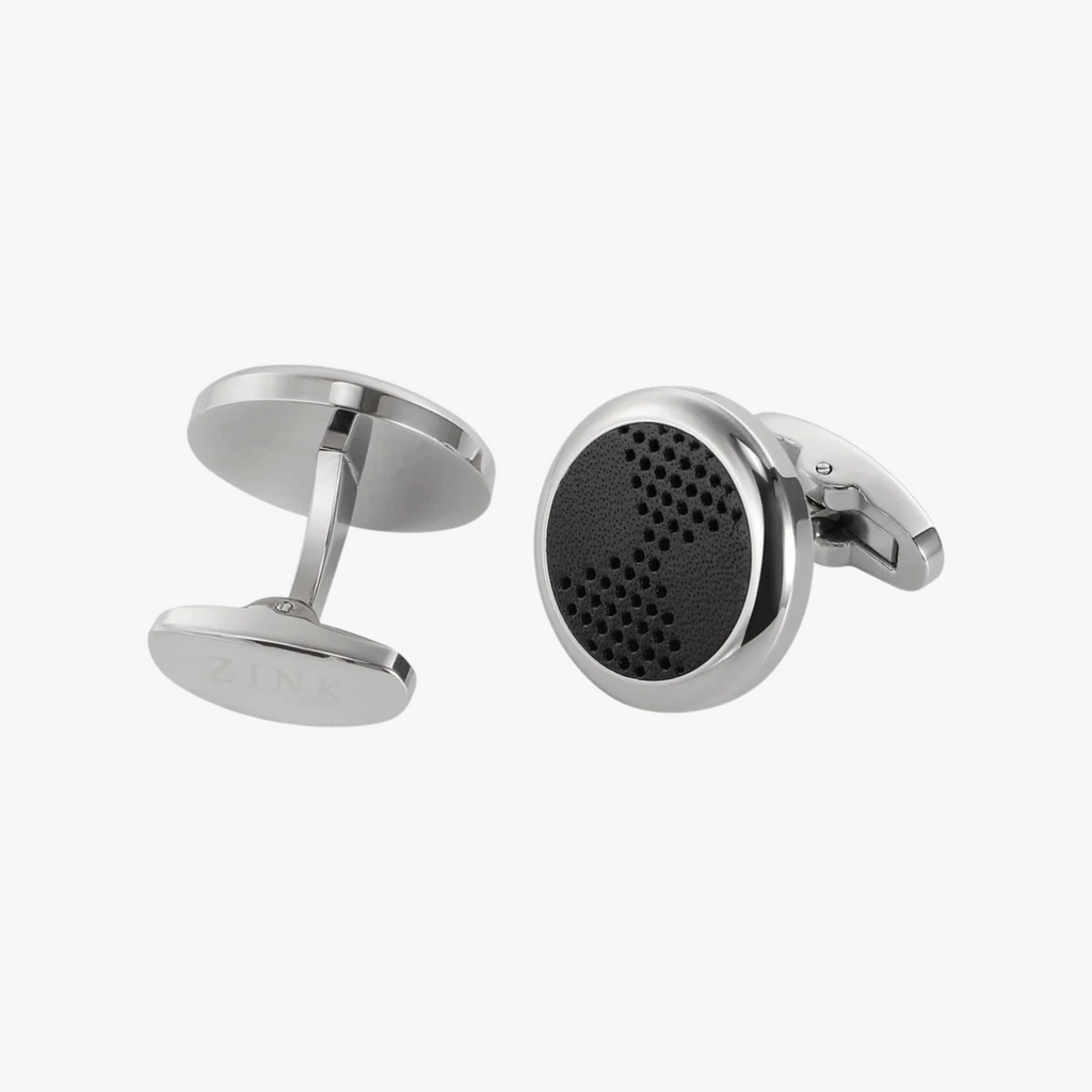 ZINK Men's Stainless Steel & Black Leather Cufflink | ZJCL002S
