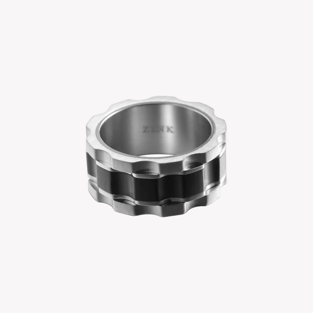 ZINK Men's Silver & Black Stainless Steel Ring | ZJRG029SB