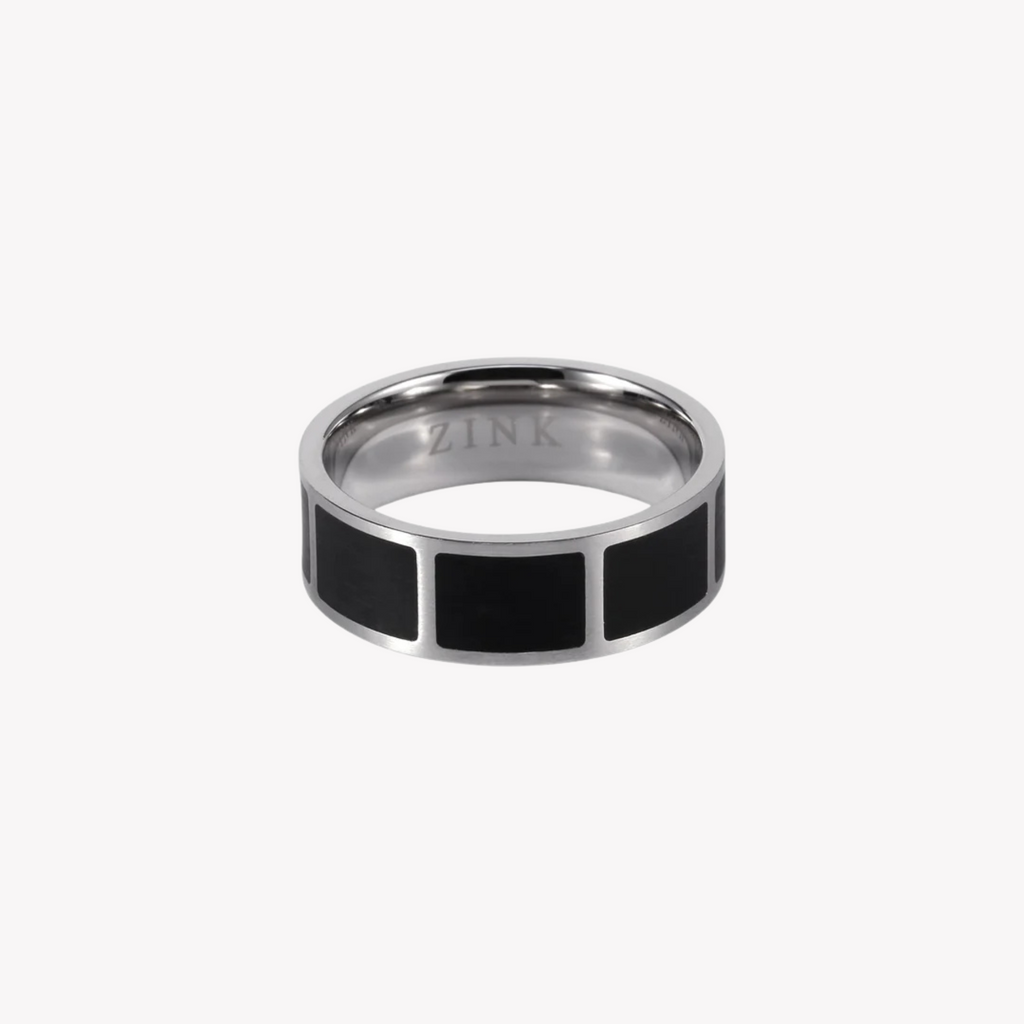 ZINK Men's Silver & Black Stainless Steel Ring | ZJRG009SMB