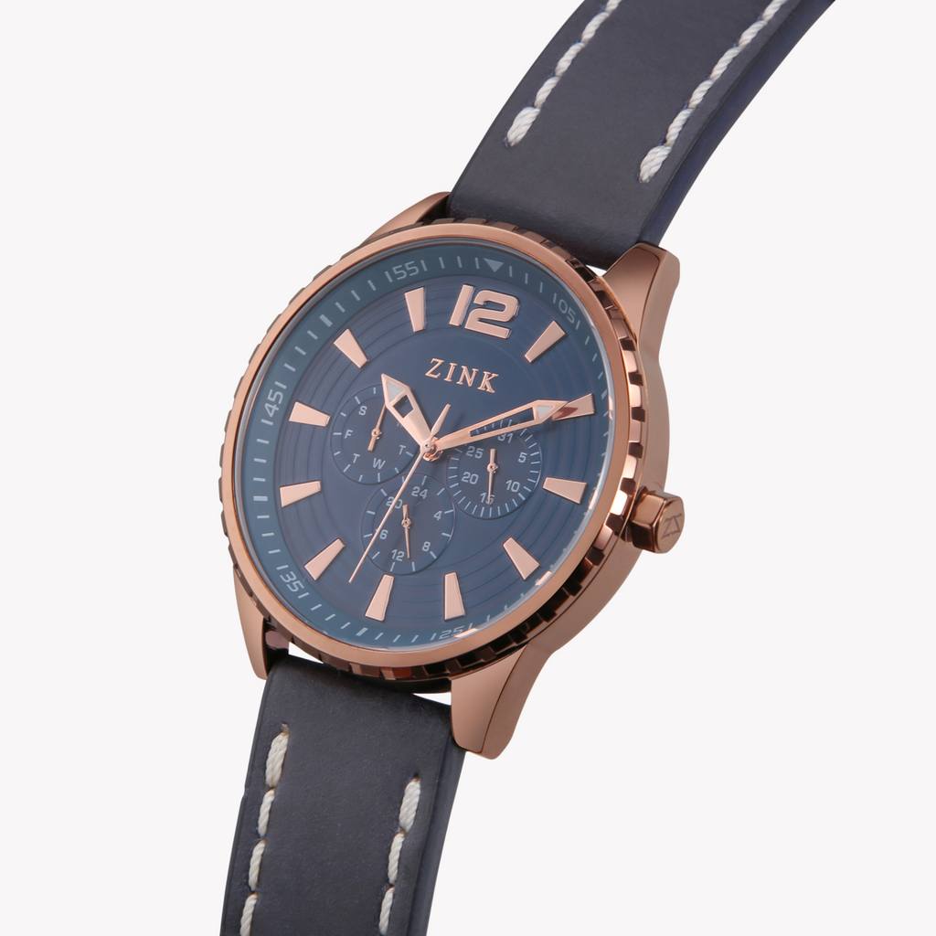 ZINK Men's Rose Gold & Blue Leather Watch | ZK131G2LS-4143
