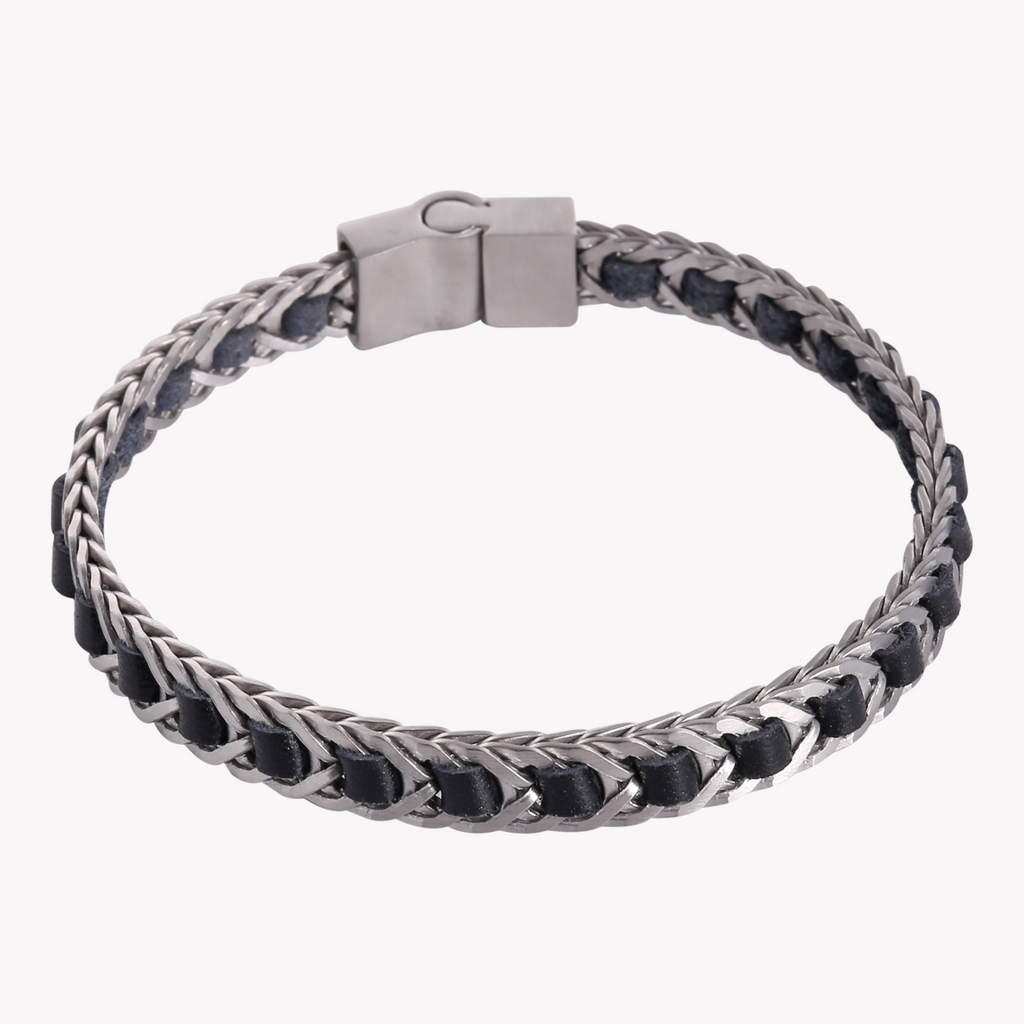 ZINK Men's Black & Silver Leather & Stainless Steel Bracelet | ZJBC0373