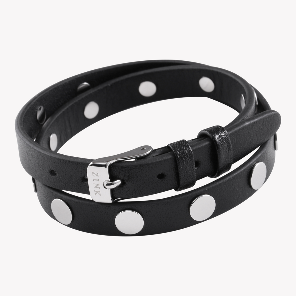 ZINK Men's Black & Silver Leather & Stainless Steel Bracelet | ZJBC031LBP-A