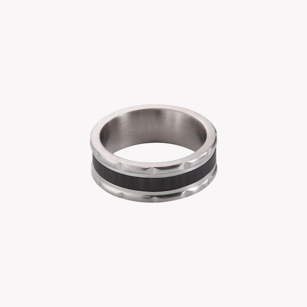 ZINK Men's Silver & Black Stainless Steel Ring | ZJRG027M