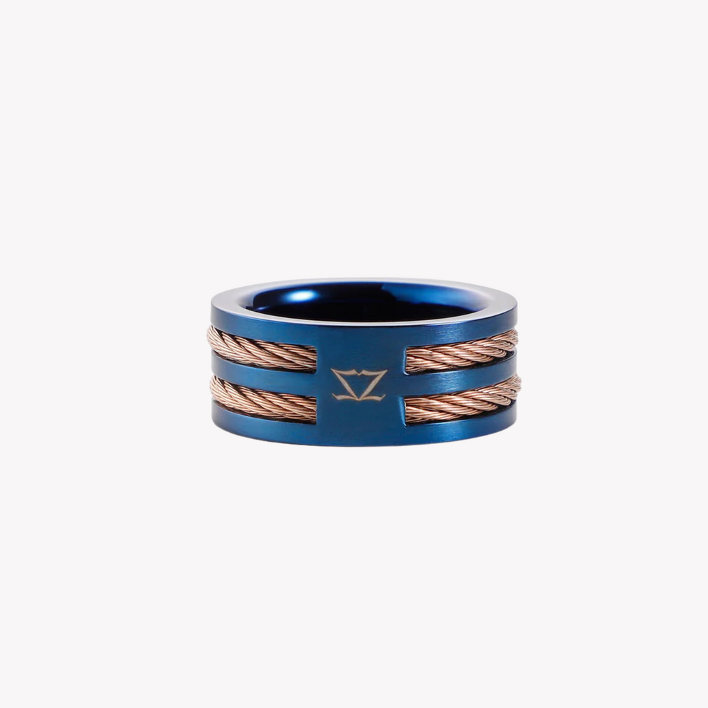 ZINK Men's Blue & Rose Gold Stainless Steel Ring | ZJRG040BLR