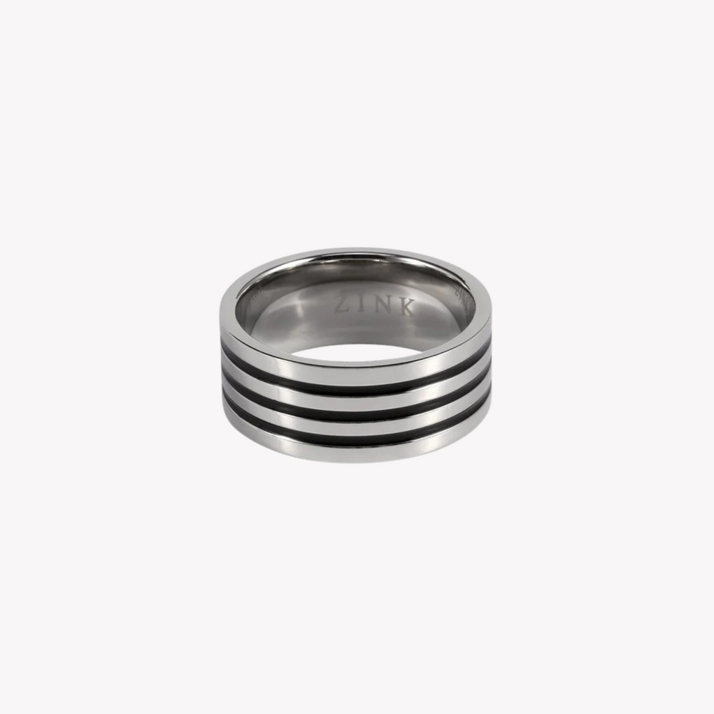 ZINK Men's Silver & Black Stainless Steel & Tungsten Ring | ZJRG003SPB