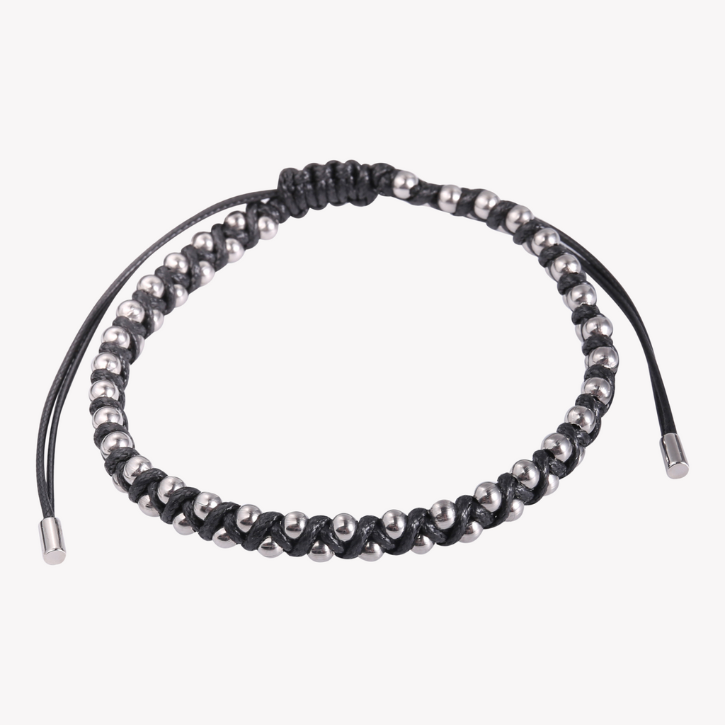 ZINK Men's Black & Silver Leather & Beads Bracelet | ZJBC0432-A