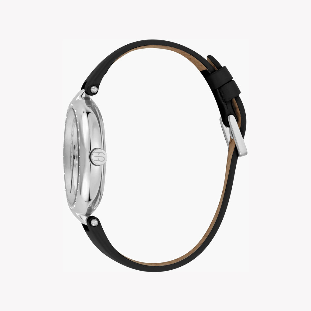 ESPRIT Women's Watch with Silver Stainless Steel Case and Black Leather Band