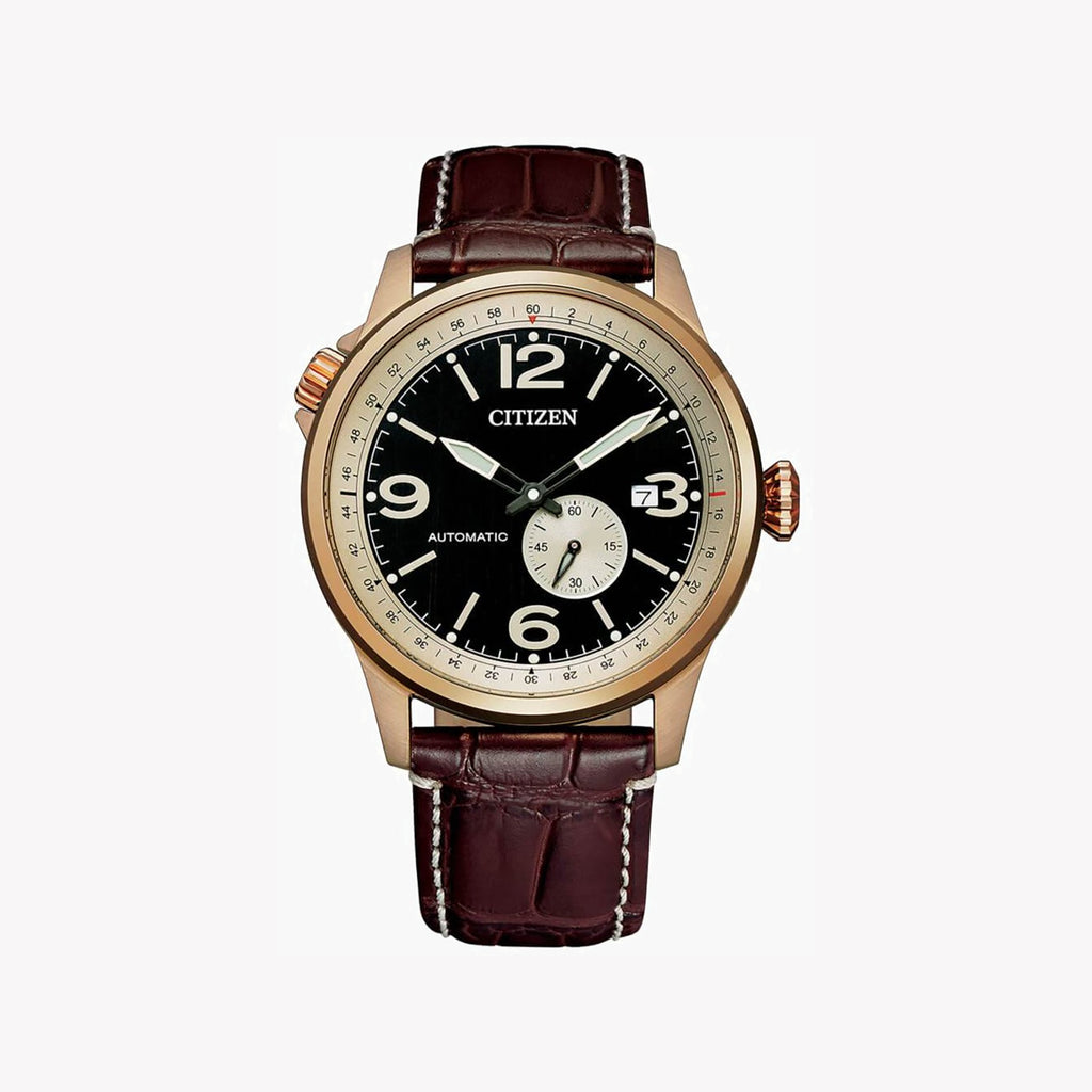 CITIZEN NJ0143-19E - BOLD SOPHISTICATION MEN'S AUTOMATIC WATCH WITH GOLD TONE & BROWN LEATHER BAND