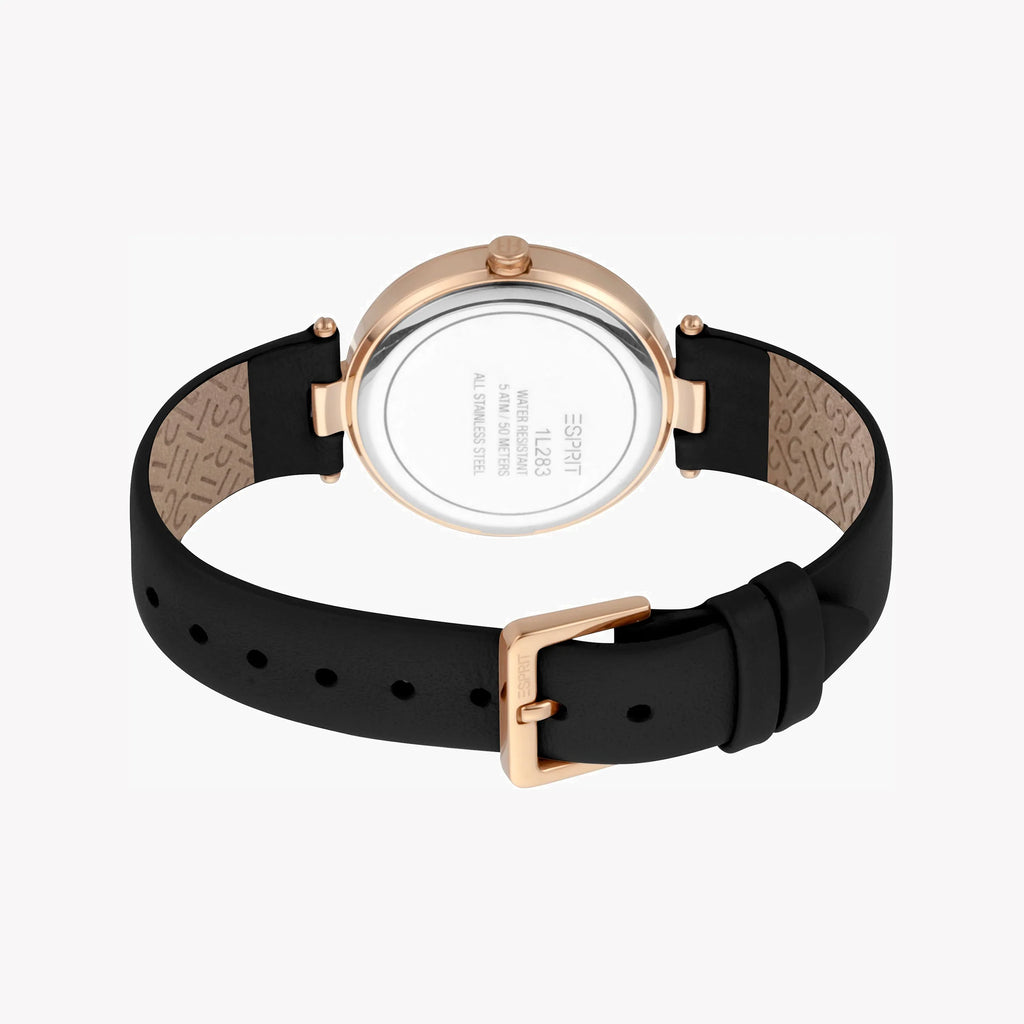 ESPRIT Women's Watch with Rose Gold Stainless Steel Case and Black Leather Band