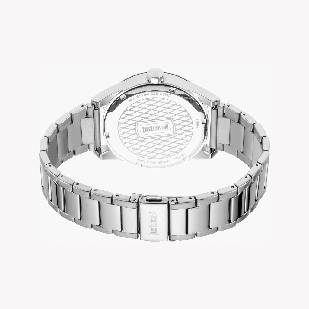 JUST CAVALLI MENS WATCH - SILVER STAINLESS STEEL ELEGANCE WITH 42MM ROUND DIAL