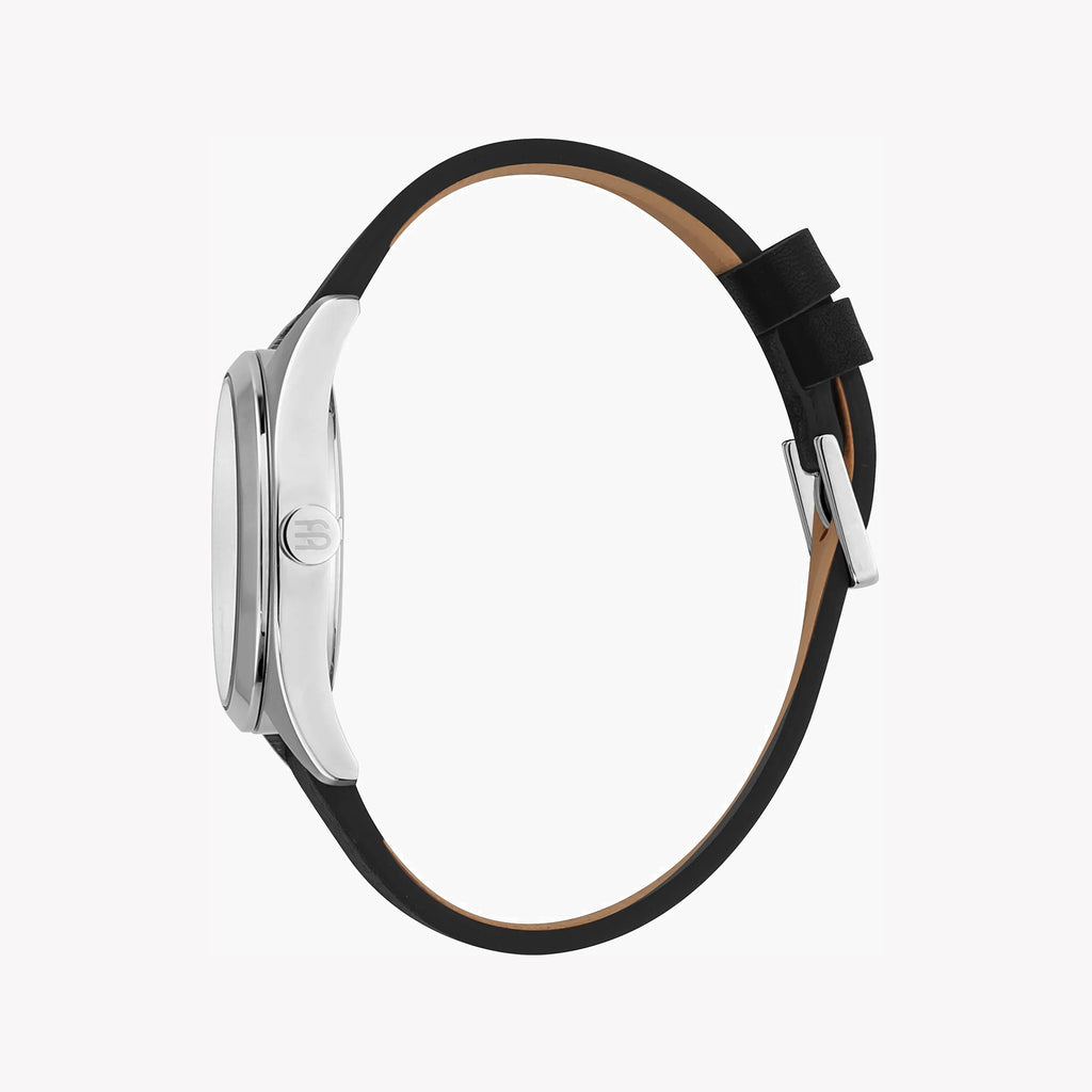 ESPRIT MEN'S STYLISH TIMEPIECE - BLACK LEATHER BAND & SILVER DIAL ELEGANCE