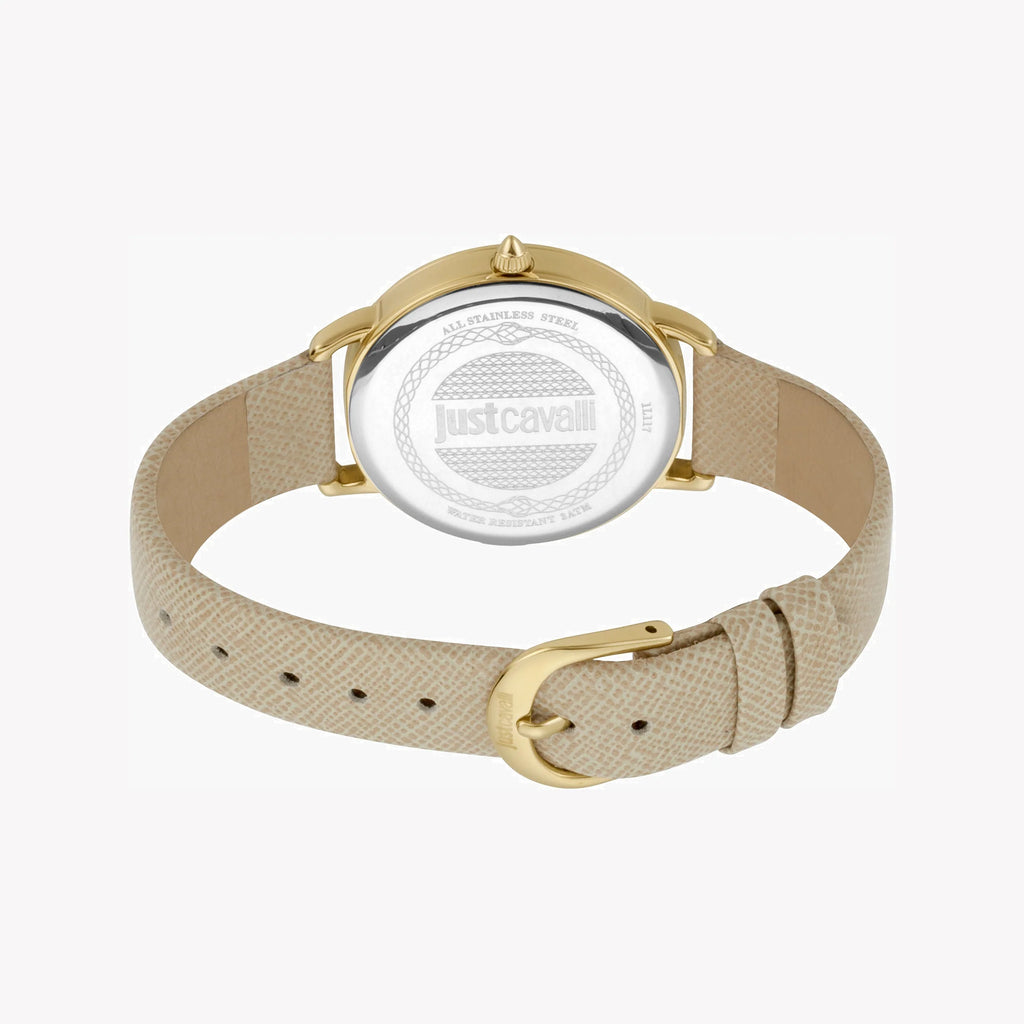 JUST CAVALLI Women's Watch with Gold Stainless Steel Case and Beige Leather Band